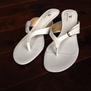 White kitten heel sandals