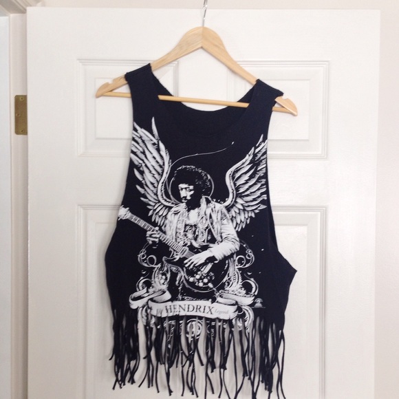 Vintage Hand-Cut Band Muscle Tank with Fringe