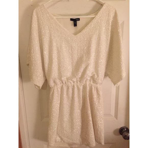 Aqua White Sequin Mini Dress