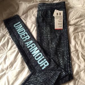 Under Armour dark and light blue printed leggings.
