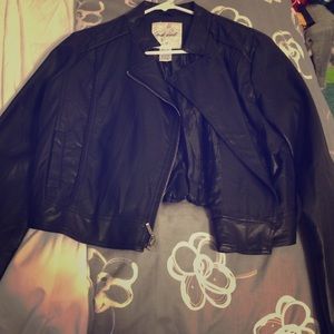 Black leather jacket.