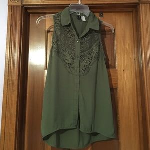 Army green tank top with collar