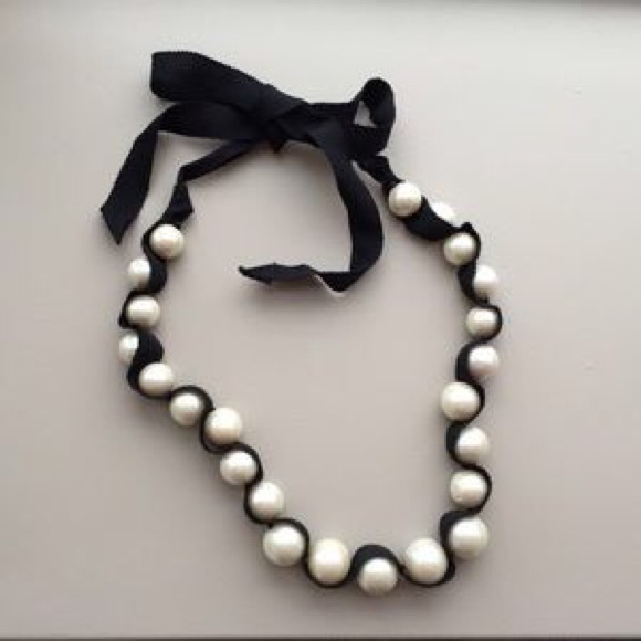 Stell &Dot Pearl necklace on black ribbon