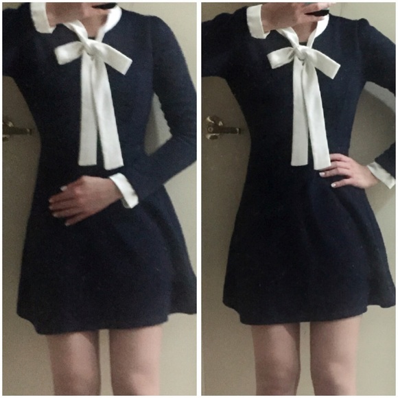 Vintage Dresses & Skirts - Dolly Navy knit dress with ribbon