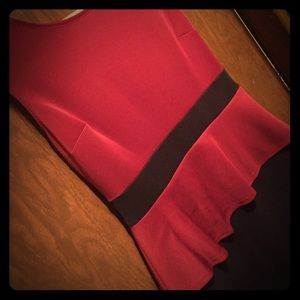 Dark red and black peplum fitted dress. Size 10.