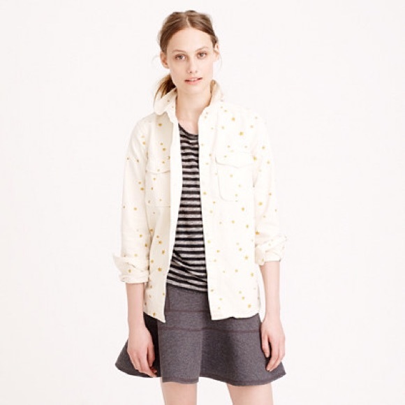 J Crew Gold Star Ecru Shirt 🌟 - Picture 1 of 3