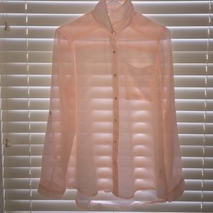 cute, peach, button up, flowing shirt!