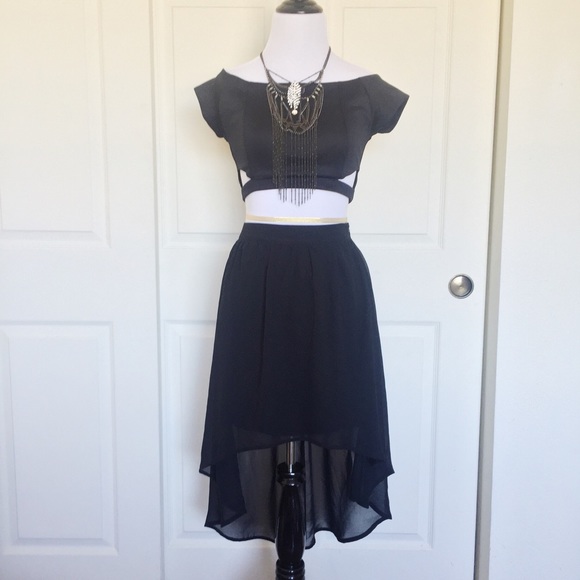 Black chiffon high low skirt mini