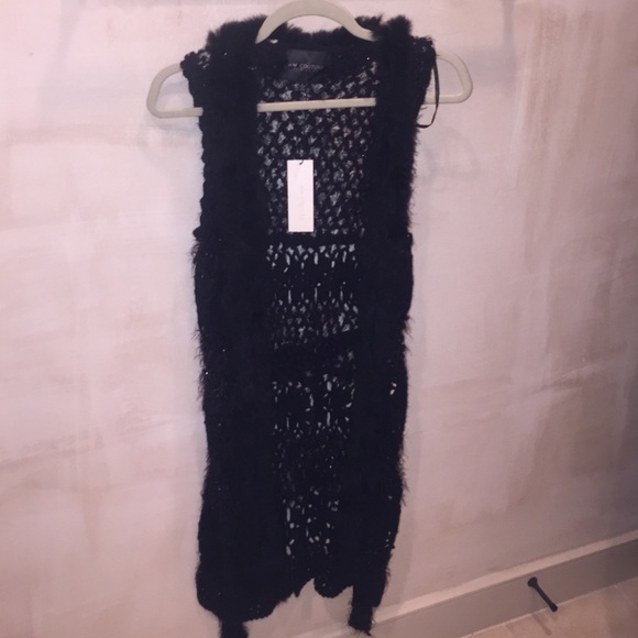 Faux fur black cardigan vest