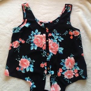 Black Floral Crop Top Tank