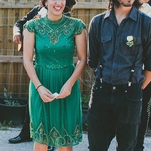 Frock & Frill Green Embellished/Embroidered Dress