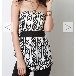 Asymmetrical strapless tribal top