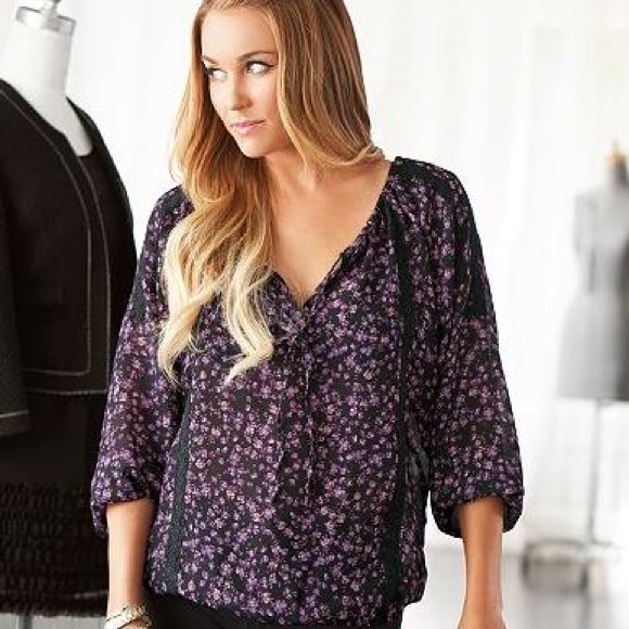 LC Lauren Conrad Blue and Purple Peasant Top