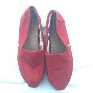 TOMS red slip on shoes.  Size women's 6.