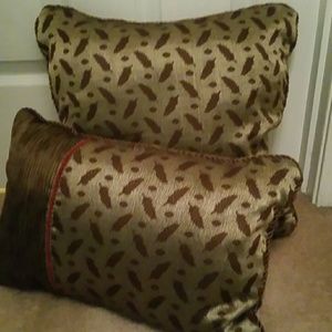2 Deep green and red throw pillows