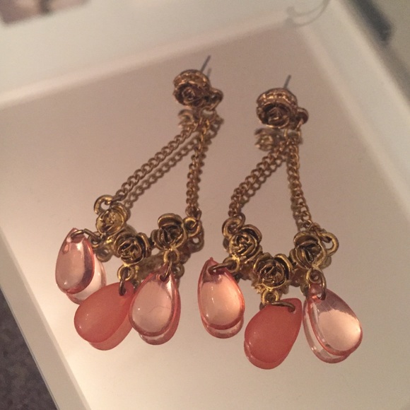 Gold rose and pink earrings