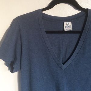 PINK dark blue V neck