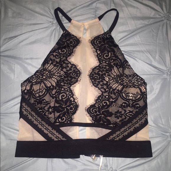 Black Lace/Nude illusion halter top