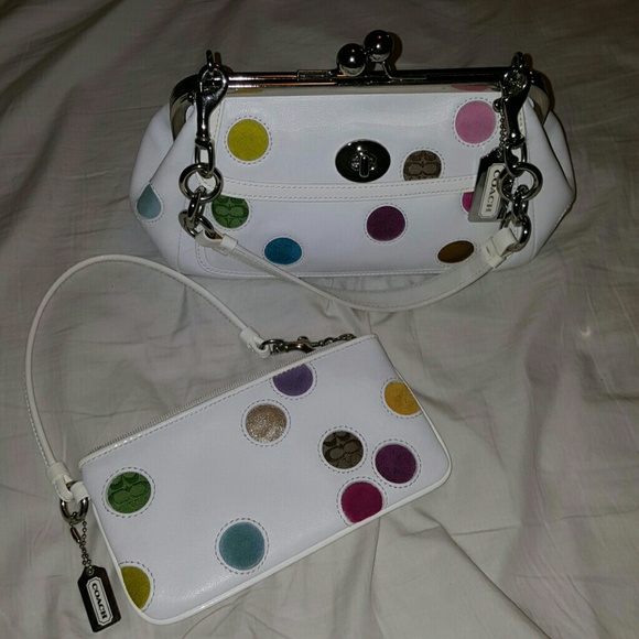 Authentic Coach gallery polka dot frame purse