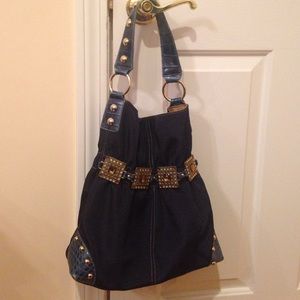 Navy and Jeweled Shoulder Bag
