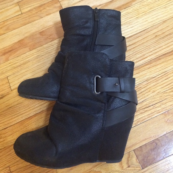 Aldo brand black wedge combat booties