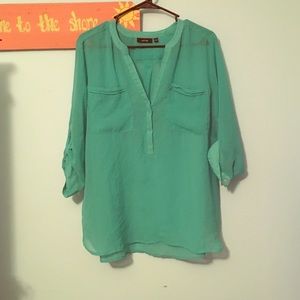SOLD Turquoise half button down shirt