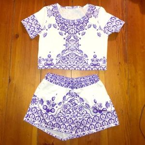 two piece blue & white romper