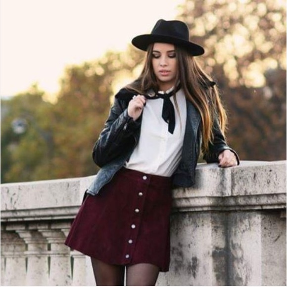 40% OFF SALE * Burgundy Suede Button Up Skirt