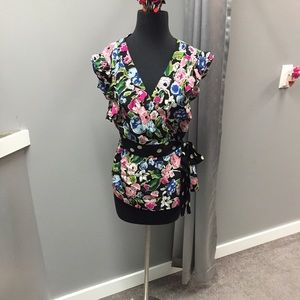 Anthropologie Field of Fancy 100% silk wrap blouse