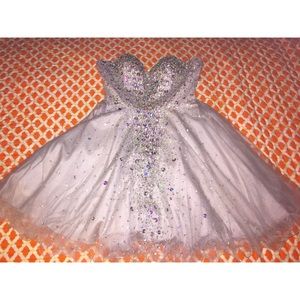 Beautiful silver cocktail dress with rhinestones