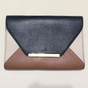NWT Express Vegan Clutch black brown cream colored