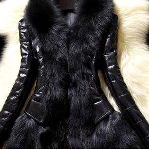 Black Puffy Faux Fur Winter Jacket