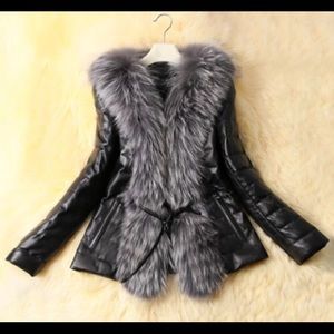 Black Puffy Gray Faux Fur Winter Jacket
