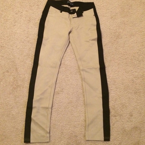 Camel and black striped skinny pants