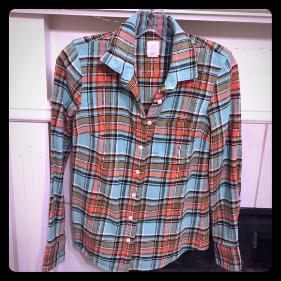 J.Crew Mint and Pink Flannel Shirt