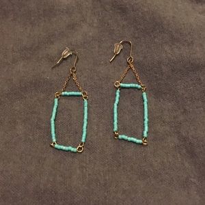 Turquoise Beaded Rectangle Hook Earrings
