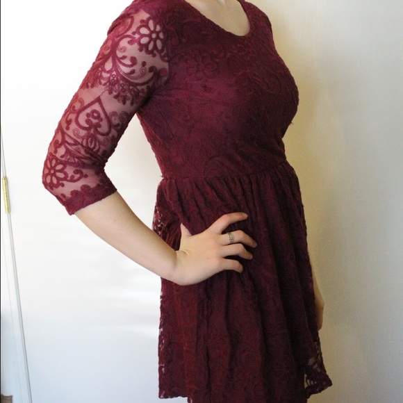 Burgundy Lace Dress - Picture 2 of 4