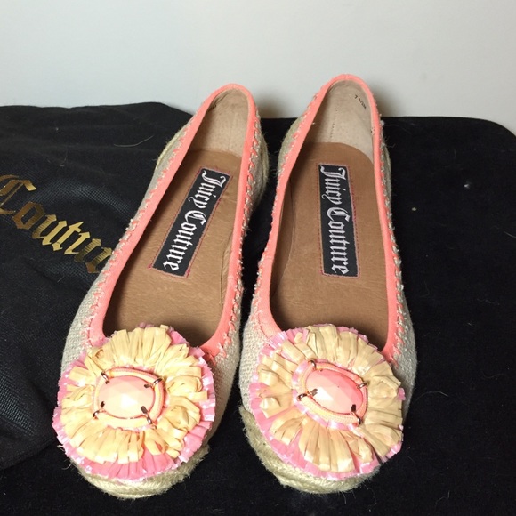Vintage Juicy Couture raffia floral flats