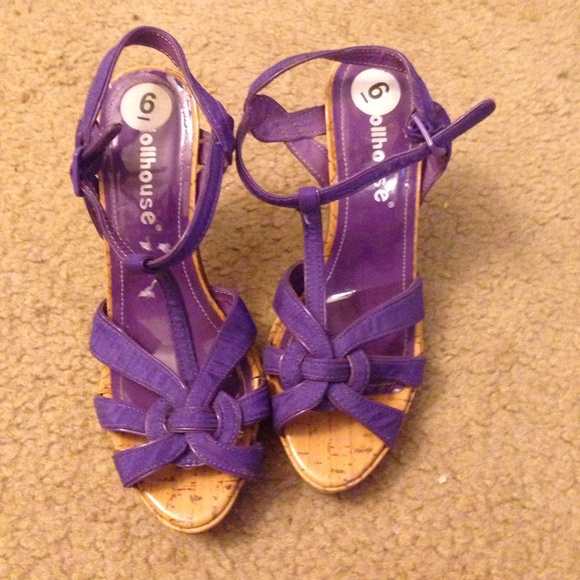 Purple open toe pumps