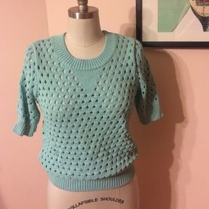 Tiffany blue open knit sweater