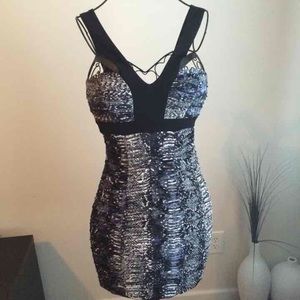 Black blue printed bodycon dress