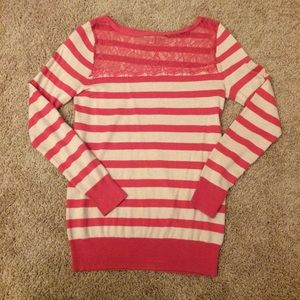 Lace Detail Stripe Sweater LC Lauren Conrad