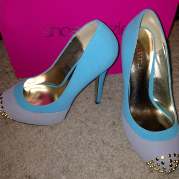Blue/grey bedazzled heels