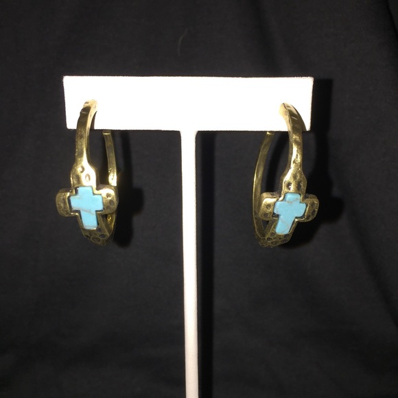 Turquoise Cross hoop Earrings