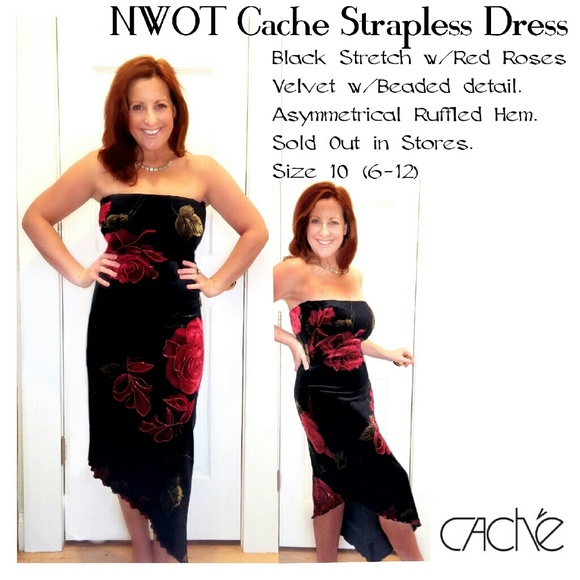 Cache Velvet Floral Strapless Dress as 10