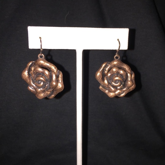 Brushed Metal Rose Earrings