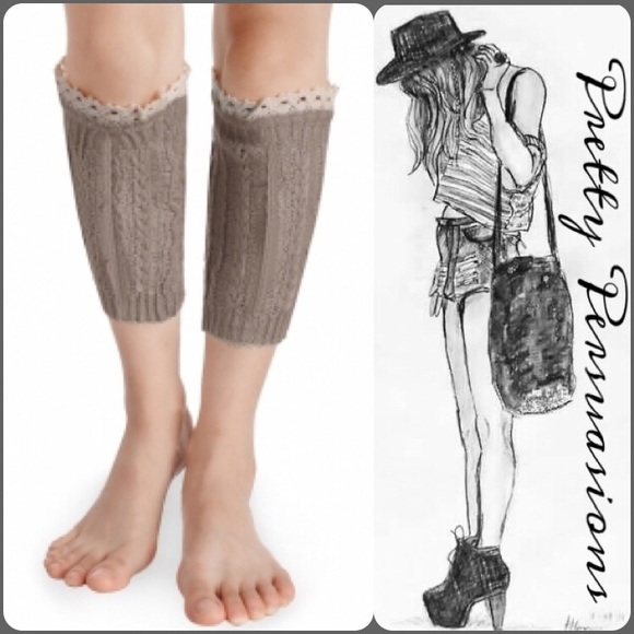 SOLD OUT - NWT Khaki Lace Trim Knit Boot Cuffs - Picture 2 of 3