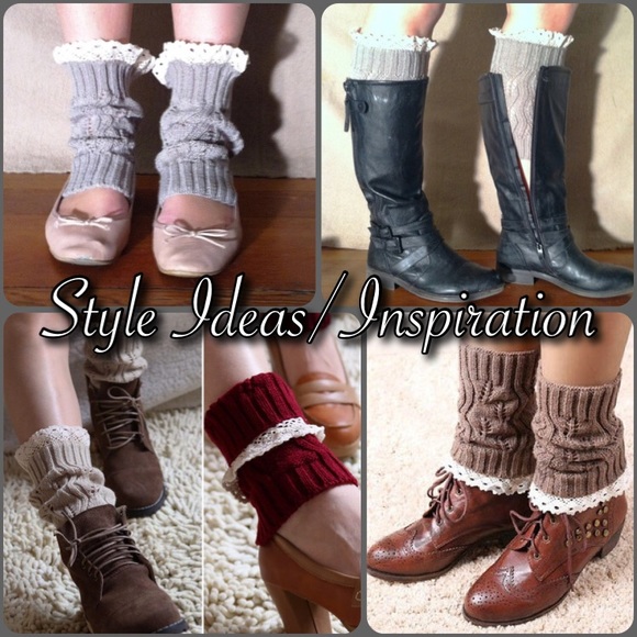 SOLD OUT - NWT Khaki Lace Trim Knit Boot Cuffs - Picture 3 of 3