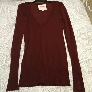 Abercrombie & Fitch Maroon V-Neck Sweater