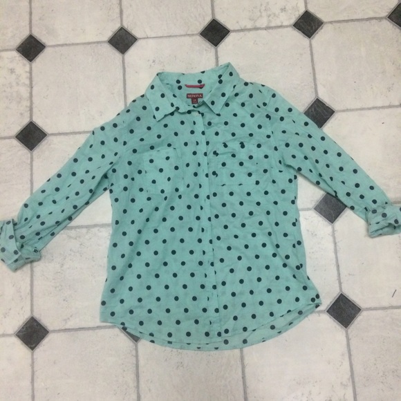Aqua/navy polka dotted top